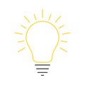 Glowing yellow light bulb thin line icon. Idea and creativity symbol isolated on a white background. Royalty Free Stock Photo