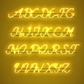 Glowing Yellow Neon uppercase Script Font