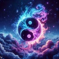 Glowing yin yang sign on space background. Illustration for websites, wallpapers and much more. Created using generative ai tools