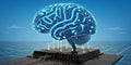 GlowingDigitalBrainConnectsToCircuitry,A FuturisticNeuralNetworkVisualization