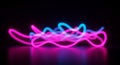 Glowingly intertwining light trails of pink and blue create abstract, wavy patterns