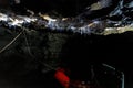 Glowworms filaments inside a cave, Waitomo, New Zealand Royalty Free Stock Photo