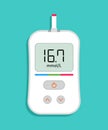 Glucometer icon. Meter for check of level of sugar in blood. High level of glucose on monitor of device. Test on diabetes. Machine Royalty Free Stock Photo