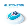 Glucometer isometric icon. Diabetes control and diagnostics. Handheld blood glucose measuring device. Checking blood sugar level Royalty Free Stock Photo