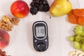 Glucometer for measuring sugar level and fresh nutritious food as source minerals, vitamins and fiber