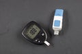 Glucometer Sugar measuring device; Modern electronic device that shows sugar level in blood