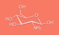 Glucosamine dietary supplement molecule. Used in treatment of osteoarthritis. Skeletal formula.