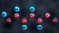 Glucose (dextrose, D-glucose) molecule. Linear form. Structural chemical formula and molecule model.3D illustration