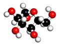 Glucose dextrose, grape sugar molecule beta-D-glucopyranose form. 3D rendering. Atoms are represented as spheres with.