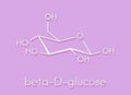 Glucose dextrose, grape sugar molecule beta-D-glucopyranose form. Skeletal formula.