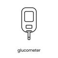 Glucose meter or glucometer, vector line icon for educational materials about diabetes