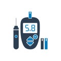 Glucose meter icon with lancet pen symbol. Flat style vector EPS