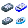 Glucose meter icons set, isometric style