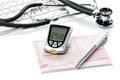 Glucose meter and recipe on the doctors desk