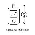 Glucose monitor line icon vector for diabetes education materials.