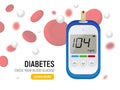 Glucose sugar test. Glucometer vector blood monitor. Diabetes sugar meter insulin control device illustration Royalty Free Stock Photo
