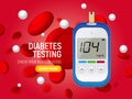 Glucose sugar test. Glucometer vector blood monitor. Diabetes sugar meter insulin control device illustration Royalty Free Stock Photo