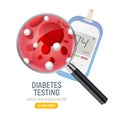 Glucose sugar test. Glucometer vector blood monitor. Diabetes sugar meter insulin control device illustration