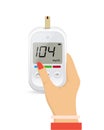 Glucose sugar test in hand icon. Glucometer vector blood monitor. Diabetes sugar meter insulin control device Royalty Free Stock Photo