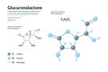 Glucuronolactone. Structural Component of Connective Tissues. Structural Chemical Formula and Molecule 3d Model. C6H8O6