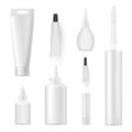 Glue packaging assortment white realistic mockups. Adhesive  mucilage or paste containers Royalty Free Stock Photo