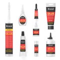 Glue stick  tubes  bottles  vials with tip applicators ready design for your brand realistic mockups Royalty Free Stock Photo