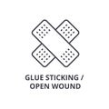 Glue sticking, open wound thin line icon, sign, symbol, illustation, linear concept, vector Royalty Free Stock Photo