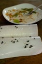 Glued flies on the tableware  glue traps Royalty Free Stock Photo