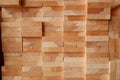 Glued pine timber beams for wooden windows closeup