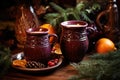 gluhwein served in traditional ceramic mugs