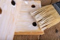 Gluing wood with carpentry glue. Minor carpentry work in a home workshop