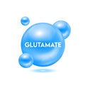 Glutamate acts as a neurotransmitter and transmitter of the central nervous system. Molecule model blue isolated on white
