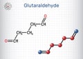 Glutaraldehyde, glutaral molecule. Structural chemical formula, molecule model. Sheet of paper in a cage Royalty Free Stock Photo