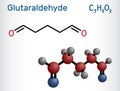 Glutaraldehyde, glutaral molecule. Structural chemical formula, molecule model. Royalty Free Stock Photo