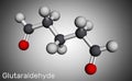 Glutaraldehyde, glutaral molecule. It is is used agricultural, disinfection of medical devices. Molecular model. 3D rendering