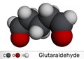 Glutaraldehyde, glutaral molecule. It is is used disinfection of medical devices. Molecular model. 3D rendering