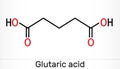 Glutaric acid, C5H8O4 molecule. It is simple five-carbon linear dicarboxylic acid. Skeletal chemical formula