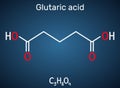 Glutaric acid, C5H8O4 molecule. It is simple five-carbon linear dicarboxylic acid.  Structural chemical formula on the dark blue Royalty Free Stock Photo