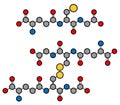 Glutathione antioxidant peptide, skeletal formula. Shown in the reduced (upper) and oxidized form (lower). Skeletal formula, atoms