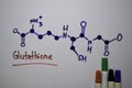 Glutathione. Important in plants and animals molecule write on the white board. Structural chemical formula. Education concept