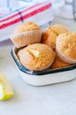 Gluten free almond flour muffins with apples in a bowl on a whit Royalty Free Stock Photo