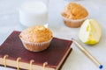 Gluten free almond flour muffins with apples in a bowl on a whit Royalty Free Stock Photo