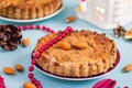 Gluten-Free Apple Tart with Cinnamon, Almonds and Chocolate for Christmas Royalty Free Stock Photo