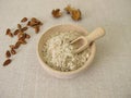 Gluten-free beechnut flour in a wooden bowl