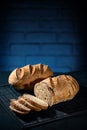 Gluten free bread on a  blue bricks background Royalty Free Stock Photo