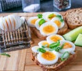 Gluten free bread with boiled sliced eggs Royalty Free Stock Photo