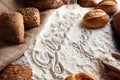 gluten free breads, glutenfree word written and bread rolls on g Royalty Free Stock Photo