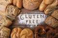 Gluten free breads on wood background