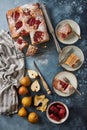 Gluten free cake with poached pears Royalty Free Stock Photo