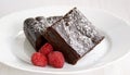 Gluten free chocolate brownies with raspberries